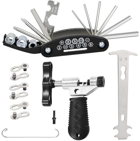 Kettennieter Fahrrad Fahrrad Multifunktionswerkzeug 16 in 1 Kettenzange Kettenschloss Zange 3 Paar Fahrradketten Nieten für 6-12 Fach Fahrradkette für die Profi Fahrrad Multitool für Fahren im Freien