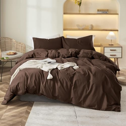 Bettwäsche 220x240 Dunkelbraun Braun Uni Bettbezug + 2 Kissenbezug 80x80 cm | Bettwäsche-Sets, Dunkel Braun, Einfarbig, Schokobraun, ÖKO-TEX, Microfaser, Bettbezug 3 Teilig, Reißverschluss, Doppelbett