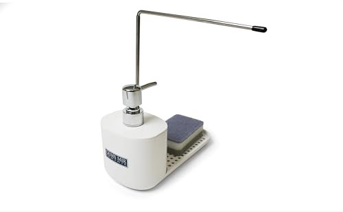 Kitchen Soap Dispenser, Kitchen Sink Organiser With Sponge Holder Tray & Dish Cloth Holder, Chrome-Finished Soap Dispenser Pump, 3 in 1, Refillable, Ideal For Home, Hotels & Restaurants, White...