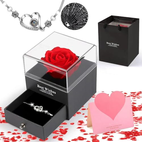 Gtuzkheu Rosa Eterna, Fatta a Mano Rosa Set di Gioielli con Amore Braccialetto, Regalo di Gioielli in Rosa per Valentine's Day Festa Della Mamma Anniversario Compleanno Regali Romantici per Lei