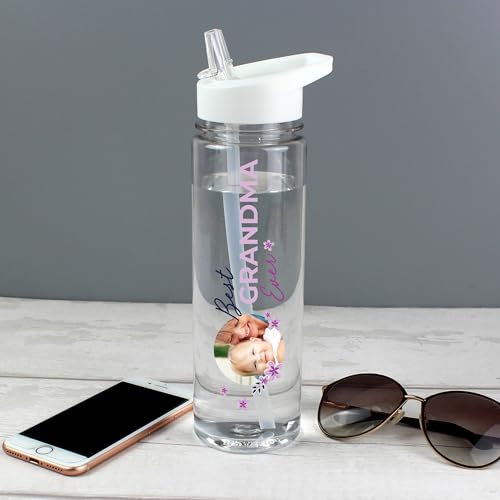 Custom Personalised Floral Best Ever Photo Upload Clear Water Drinks Bottle with straw BPA Free Ideal for Kids,Teachers,Work,School,Cycling,Gym,Camping, Mother's Day