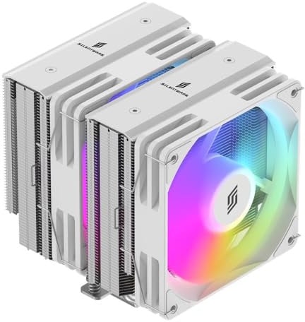 Silentware Titan RGB White CPU-Luftkühler, Dual-Tower, 6 Kupfer-Heatpipes, 2x 120mm PWM Lüfter, Hydro-Lager, A-RGB Beleuchtung, TDP 265W, Kompatibel mit Intel LGA 115X/1200/1700/1851 und AMD AM4/AM5