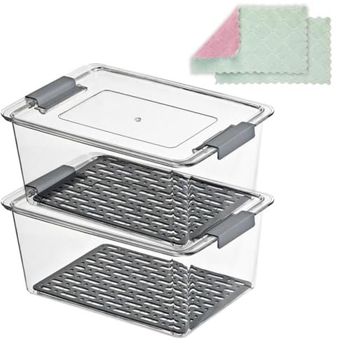 Airtight Cheese Storage Container for Fridge with Removable Drain Tray, BPA-Free Plastic Box Organizer – 25x16.5x11.5cm, Stackable & Mold-Resistant Organisers for Cheese Chunks & Slices(2 PCS)