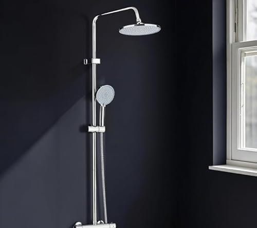 Système de douche avec thermostat, mitigeur de douche chromé, 3 types de jets, douche à effet pluie, support mural et pommeau de douche, colonne de douche, colonne de douche, pour salle de bain