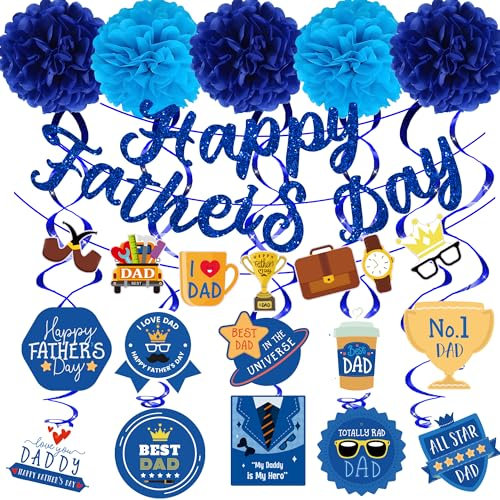 Vatertagsdekorationen Blau Happy Fathers Day Dekorationen mit Glitzer Happy Father's Day Banner Vatertag Hängende Wirbel Vatertag Dekorationen Decoracion para El Dia Del Padre