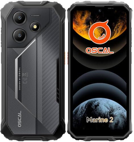OSCAL Marine 2 Movil Resistente Android 15, 24GB RAM+256GB ROM(TF 2TB) Móvil Irrompible, Batería 10600mAh Teléfono Movil, 6,56 HD+ 90Hz, Cámara AI, IP68/IP69K, NFC/OTG/GPS/Huella Dactilar/Face ID