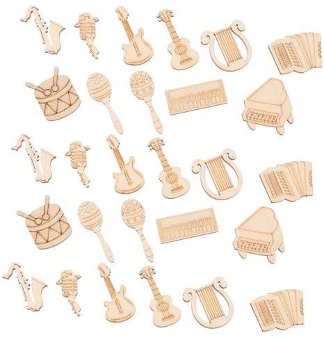 DOITOOL 100stücke Holzausschnitte in Musikinstrument-form Unverarbeitet Natürlich Gefärbte Holzstücke Für Diy-projekte Und Heimwerker Mit Scheiben