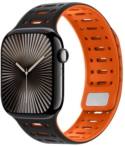 Amizee Correas Compatible con Apple Watch 49/46/45/44/42/41/40/38mm, Pulsera Suave Silicona Transpirabl para iWatch Ultra 3/2/1 Series 11 10 9 8 7 6 5 4 SE3/2/1 (42/41/40/38, Negro Naranja)