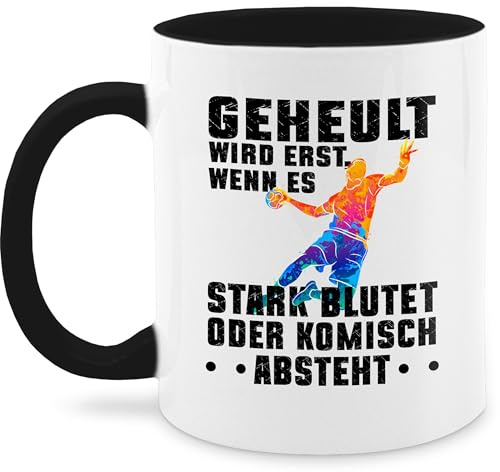 Tasse Tassen 325ml - Geheult wird erst wenn es stark blutet Handball Spruch Geschenk Handball Geschenkideen für Handballer Geschenke I Weihnachtsgeschenke für Handballer - 325 ml - Schwarz