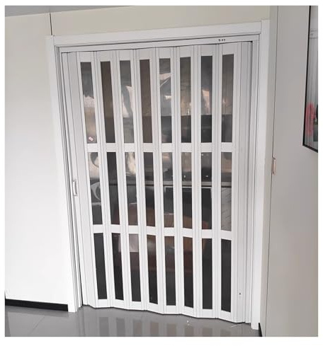 GXXINGIN Porta Pieghevole in PVC Bianco da 190 cm di Altezza per Camera da Letto, Cucina Interna, Porta Scorrevole a Soffietto con Vetro Acrilico, Porte Interne multipieghevoli, Porta divisoria per a