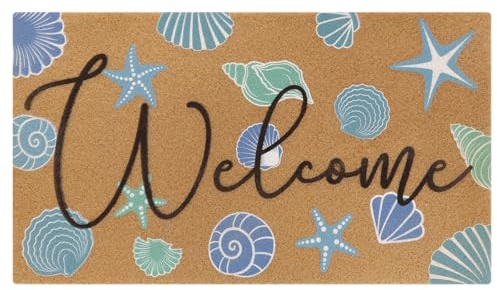 Tinideya Coastal Seashell Welcome Coir Door Mat Outdoor Non-Slip, 17 x 30