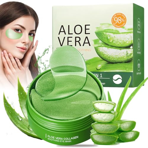 Patch Yeux Anti-Cernes à l'Aloe Vera - 60 Pièces - Masque Contour des Yeux Intensif - Éclaircit, Hydrate et Lisse la Peau - Réduit les Cernes et Poches