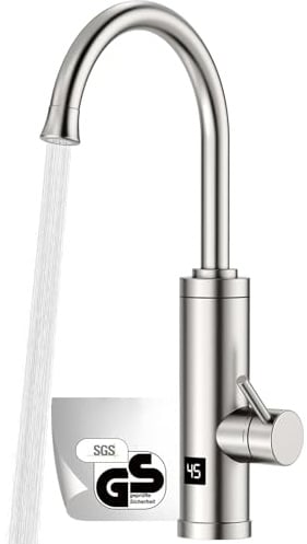 HOMELODY Wasserhahn mit Durchlauferhitzer 230V, GS-Zertifizierung | Elektrischer Wasserhahn Sofort Heißes Küchenarmatur mit LED-Display, Anti-Spritz Edelstahl