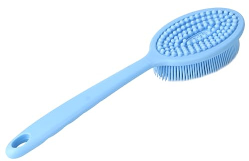 Brosse de bain Brosse de douche Brosse en silicone à long manche Brosse de nettoyage ergonomique multifonctionnelle pour salle de bain Cuisine Lavage de la vaisselle Violet Bleu (Blue)
