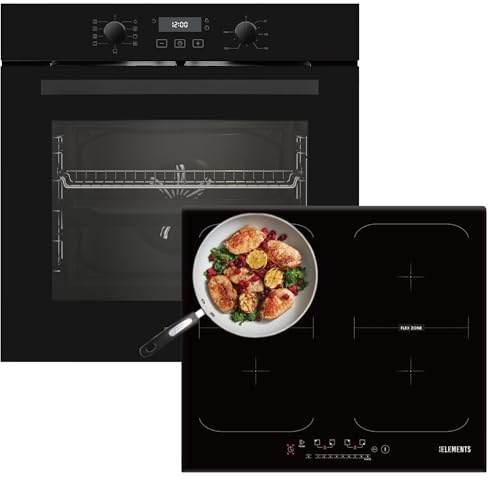 KB ELEMENTS Juego de cocina autosuficiente, horno empotrable de 60 cm, función Air Fry, placa de inducción de 59 cm, resistente a los arañazos, placa de inducción con enchufe, eficiencia energética A+