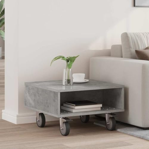 HFXHIJXQ Beistelltisch Beton Grau 50 x 50 x 30 cm mit Rollen, Modernes Holzwerkstoff Side Table wohnzimmertisch für Living Room, Bedroom und Corridor