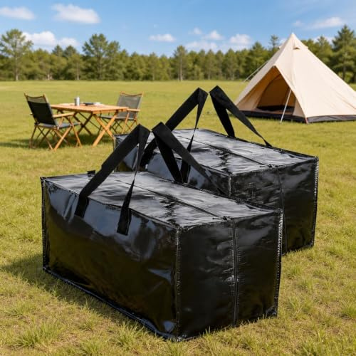 2 Pack Large Capacity Camping Storage Bags, 90L Waterproof Foldable Bags for Outdoor Camping, Moving, Travel & Home Storage (Black, 75x35x35cm)