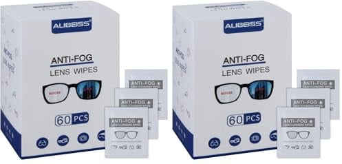 Alibeiss Anti Fog Wipes for Glasses Pre-Moistened Anti-Fog len Wipes,6 X 5, Pack of 120