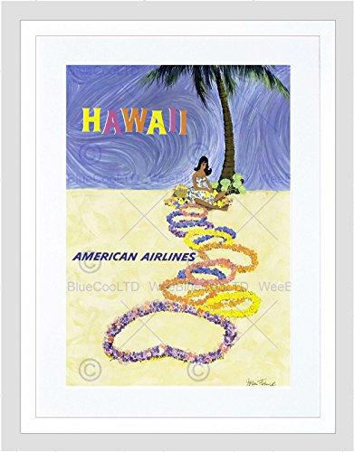 Wee Blue Coo Travel Hawaii State Garland Beach Tropic Palm Tree Girl Lei Art Framed Wall Art Print