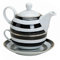Tea for One Tee Set 3-teilig Porzellan Teekanne Teetasse und Untertasse schwarz weiß Streifen