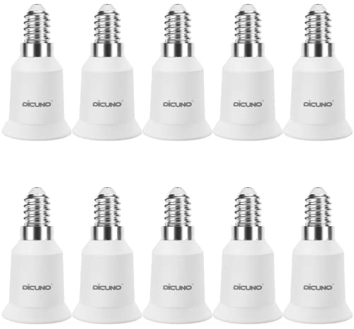 DiCUNO E14 auf E27 Adapter, Lampensockel Konverter, Kleine auf große Edison-Schraubfassung, E14 bis E27, hitzebeständig, Für LED Lampe, Glühlbirne und CFL-Birne, 10er Pack