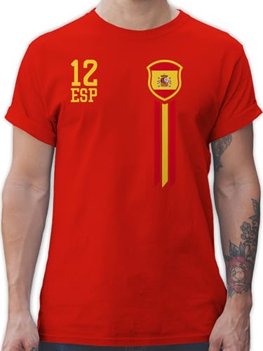 T-Shirt Herren - Fußball EM - 12. Mann Spanien Fan-Shirt WM - 3XL - Rot - Shirt 2024 Tshirt Fussball Europameisterschaft Spain Shirts fussballtrikot fu Ball Espana Fun-t-Shirts em- Fanartikel