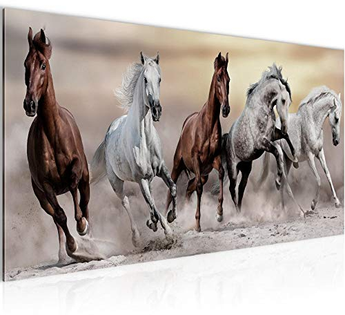 Runa Art Wandbild Pferde 1 Teilig 100 x 40 cm Modern Bild auf Vlies Leinwand Tiere Wohnzimmer Schlafzimmer Braun 014112a