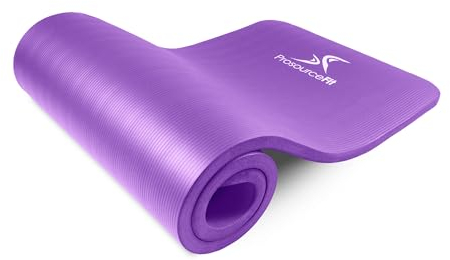 ProsourceFit Extra Thick Yoga and Pilates Mat 1 (25mm) 71-inch Long High Density Exercise Mat with Comfort Foam and Carrying Strap, Purple