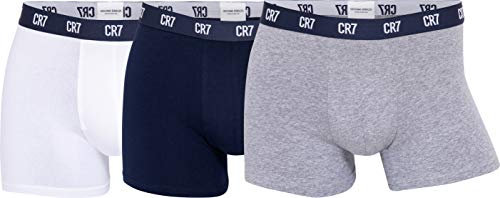 Cristiano Ronaldo 3 Stück Boxershorts aus Bio-Baumwolle, dehnbar, für Herren~ 8100-49-2701, Blau/Weiß/Grau, M