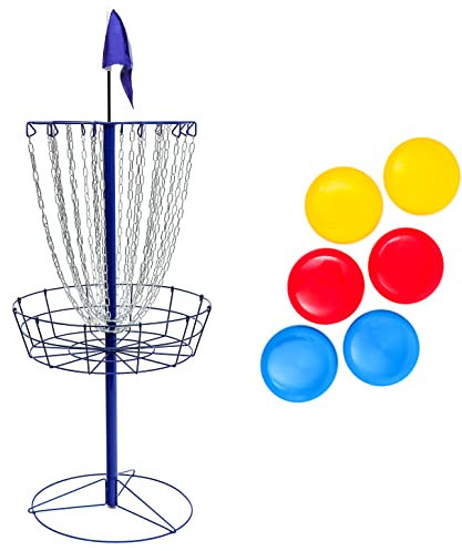 Trademark Innovations Tragbares Metallscheiben-Frisbee-Golftor-Set mit 6 Scheiben (blau)