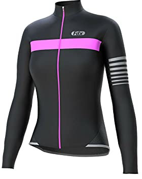 FDX Womens All Day Cycling Jersey Long Sleeve Top Thermal MTB Winter Jackets (Black/Pink, Large)