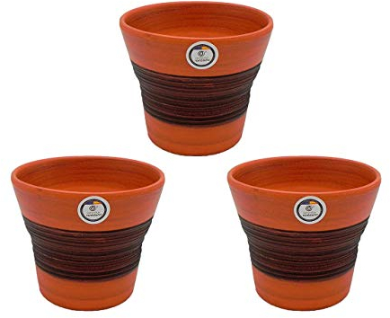 CERÁMICA RAMBLEÑA | Macetas de Barro Rojo | Macetas Decorativas | Macetas de cerámica | Macetas Exterior | Marrón-Nogal | Decoración 100% Hecho a Mano | 17x17x14 cm (Conjunto 3 Unidades)
