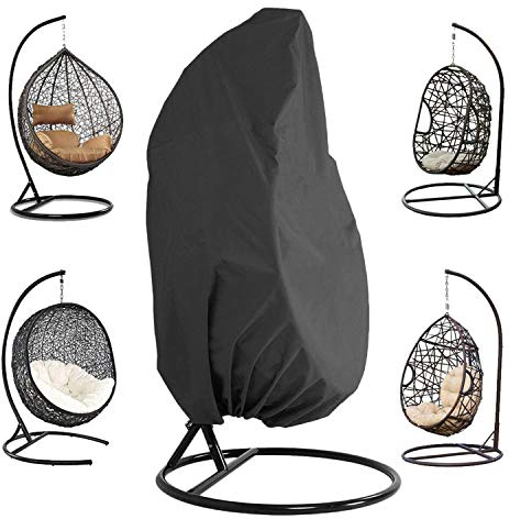 AMSAMOTION Hängesessel Schutzhülle Schwebesessel Oxford Wasserdicht Wetterfest Terrasse Schaukelstuhl Abdeckung mit Kordelzug Schwarz, 190 x 115 cm