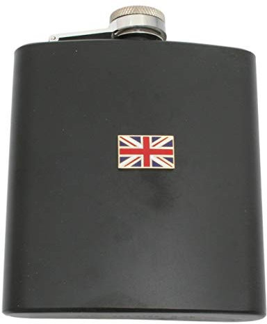 Union Jack Matte Black Stainless Steel Hip Flask with Free Engraving 383
