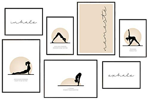 Hyggelig Home Premium Poster Set - 7 hochwertige Yoga Bilder - Asanas Posen Namaste für Studio Wohnzimmer Schlafzimmer - ohne Rahmen