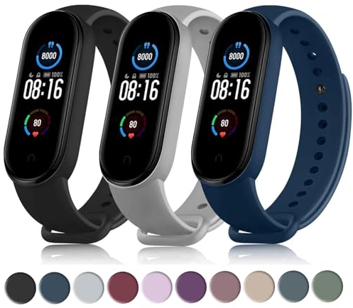 Wanme Bracelet Compatible avec Xiaomi Mi Band 5 / Xiaomi Mi Band 6, Bracelet de Remplacement en Silicone Réglable pour Xiaomi Mi Band 5 / Mi Band 6 / Amazfit Band 5 (Noir/Marine/Gris)
