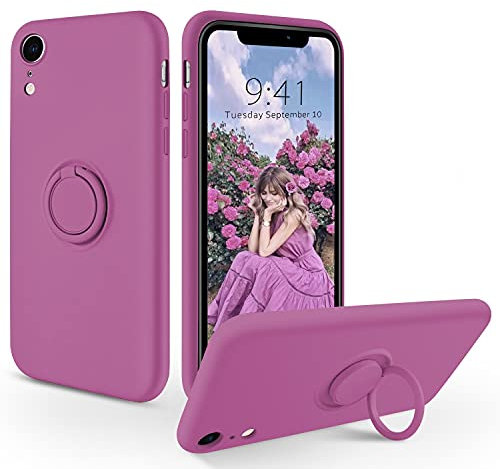 SouliGo iPhone XR Case 360° Ring Holder Kickstand, iPhone XR Cases for Magnetic Car Mount Slim Soft Silicone Gel Rubber Anti-Scratch Protective Shockproof Phone Cover for iPhone XR 6.1 - Lilac Purple