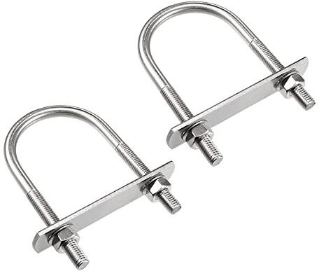 sourcing map Round U-Bolt 2.05(52mm) Inner Width 100mm Length Steel M8 with Nuts, Plate, Washers 2 Set