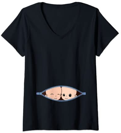 Femme Grossesse - maman avec des jumeaux T-Shirt avec Col en V