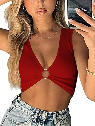 AEVZIV Damen Sexy Tank Top Ärmellos Tiefer V-Ausschnitt Workout V-Ausschnitt V-Ausschnitt