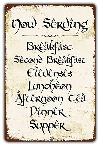 Vintage Style Funny Tin Sign, Second Breakfast Kitchen Sign, Gift for LOTR Fans, Metal Signage, 8x12 Inches
