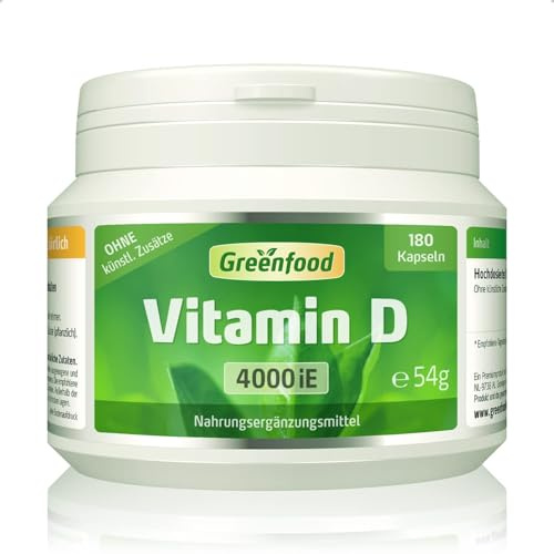 Vitamin D, 4000 IE, hochdosiert, 180 Kpseln - OHNE künstliche Zusätze | Gut Für Knochen, Zähne, Immunsystem, Hohe Bioverfügbarkeit, Laborgeprüft, Ohne Gentechnik, Glutenfrei, Laktosefrei