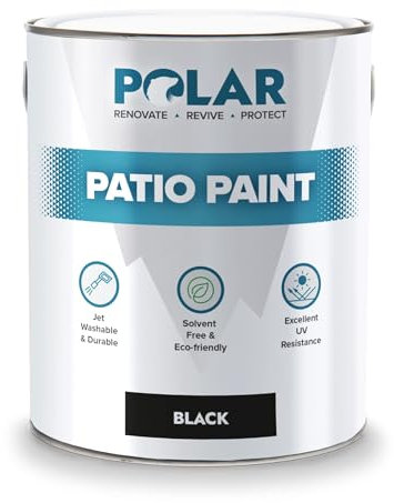 Polar Patio Floor Paint - Black - 5 Litre - Outdoor Floor Paint for Concrete, Garden Patio, Stone, Pathway Flags & Paving Slabs - Easy to Use - UV & Weather Resistant
