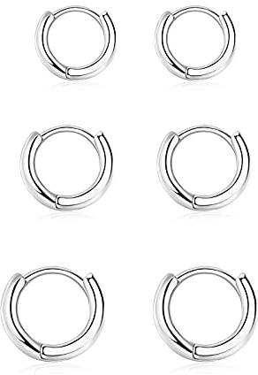 Creolen Silber 925 Klein Ohrringe Set für Damen Mädchen, 3 Paar Helix Piercings Silber Ohrringe für Damen Herren Ohrringe Nase Lippenringe 10mm 12mm 15mm