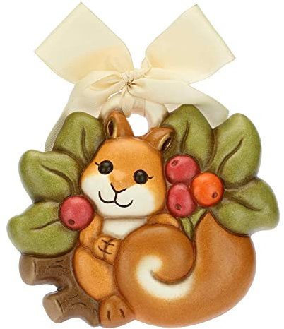 THUN - Formella con Bacche e Scoiattolo - Linea Fall in Love - Arredare la Casa, Formelle - Ceramica, Nastro - 15,2x3,3x13,7 cm h; Nastro: 55 cm
