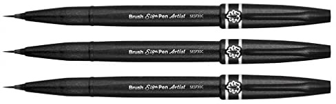PENTEL Arts 3 Filzstifte Sign Pen Artist Spitze Pinsel extra dünn schwarz