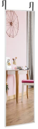 RELAX4LIFE Wandspiegel 120 x 37cm, Ganzkörperspiegel Wand-&Türmontage, Türspiegel mit 3 stufig verstellbarem Haken, Spiegel Hartglas Metallrahmen, Hängespiegel für Garderobe Eingang (Silber)