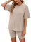 NIUDAU Loungewear Set Damen 2 Teilig Oversize Kurzarm Bluse Shirts Kurze Hose Kordelzug Short mit Top Sommer