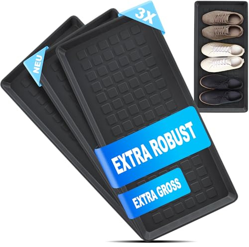 DECOBELLA Schuhabtropfschale 3 Stück | Schuhtablett Grau | Schuhablage, für Ihre schmutzigen Schuhe Abtropfschale | 70x35x3 cm Schuhwanne, Plastikwanne Flach (3)