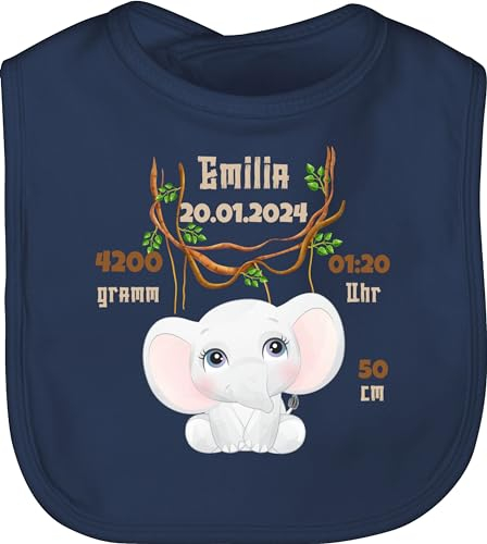 Baby Lätzchen - Geburtsgeschenk Elefant Datum Gewicht Uhrzeit Größe I Geschenk zur Geburt - Unisize - Navy Blau - junge neugeboren elefanten neugeborene geschenke daten